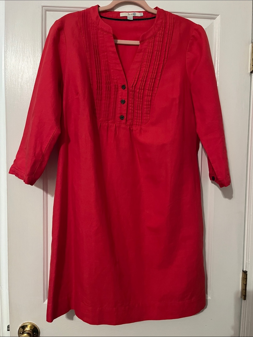 Boden Bright Red Pintuck Tunic Dress